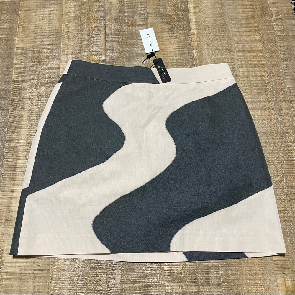 Milly Modern Couture Two-Tone Wave Print Mini Skirt in Black and Cream NEW